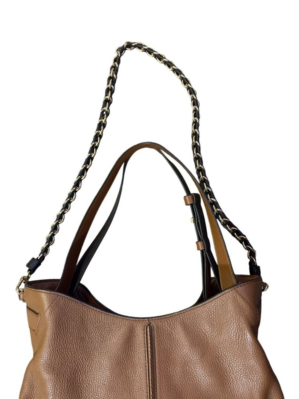 Michael Kors Downtown Astor Large Brown Pebbled Leather Shoulder Bag Chain Strap - Picture 3 of 16